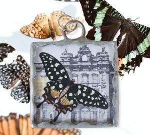 Hand Crafted Soldered Glass Charm with Vintage Papers